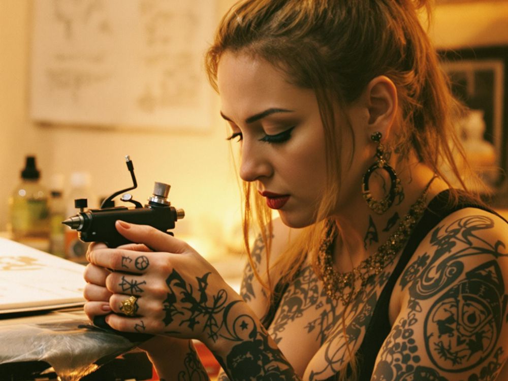Tattoo artist designing work in a studio